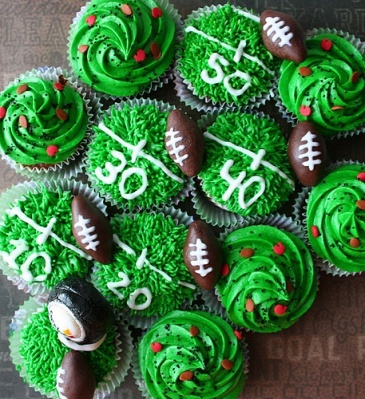 Green turf football cupcakes
